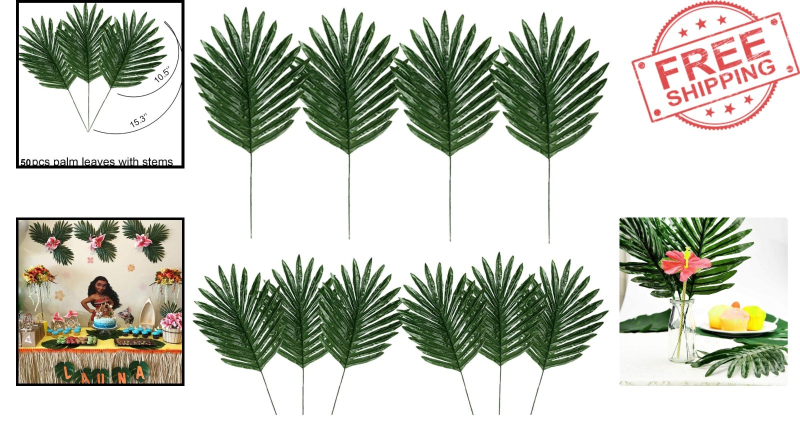 Lifelike 50Pcs Tropical Palm Leaves – Perfect for DIY Decorations & Celebrations