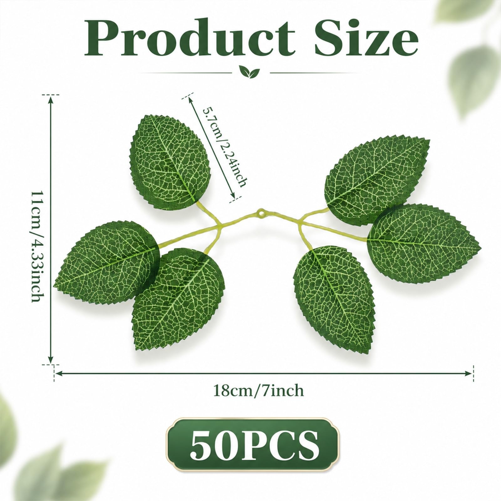 50Pcs Artificial Green Leaves, Faux Rose Flower Leaves Fake Leaves Decoration…