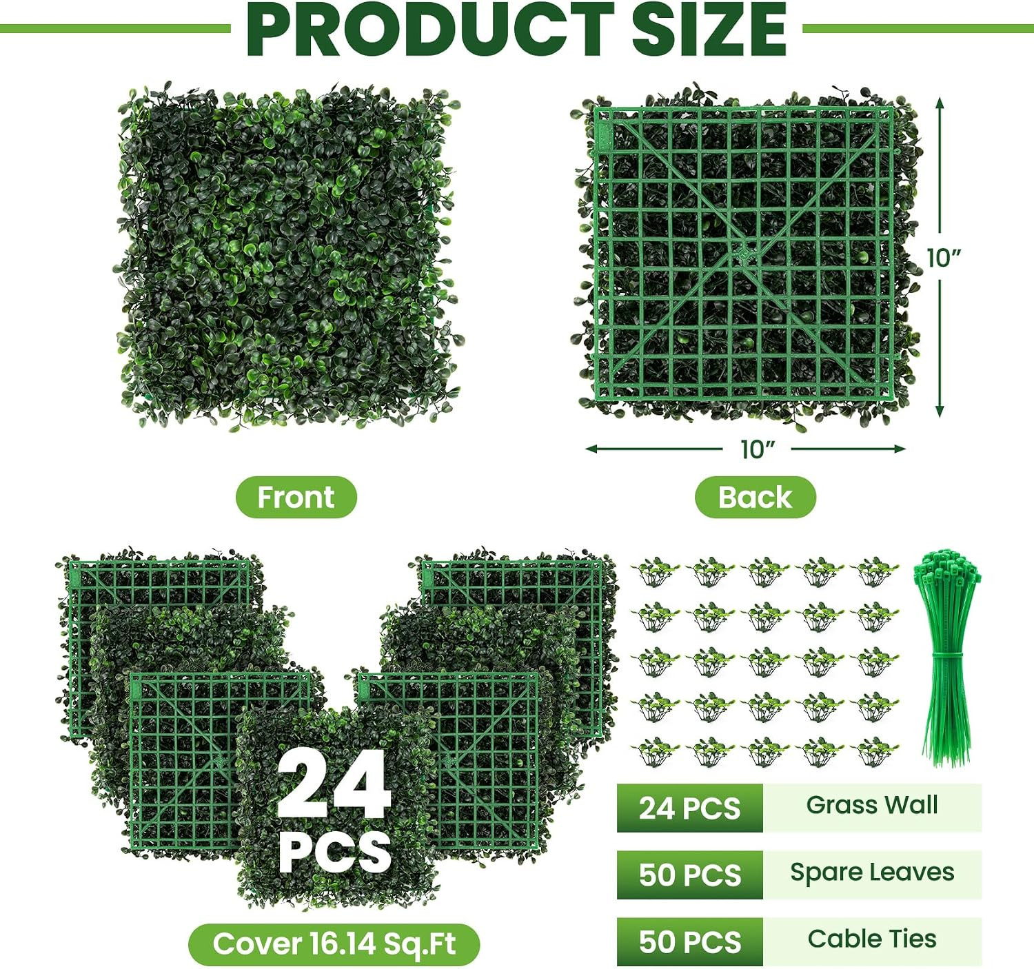 24 Pack 10×10 Artificial Boxwood Hedge Wall Panels Privacy Fence Green Decor
