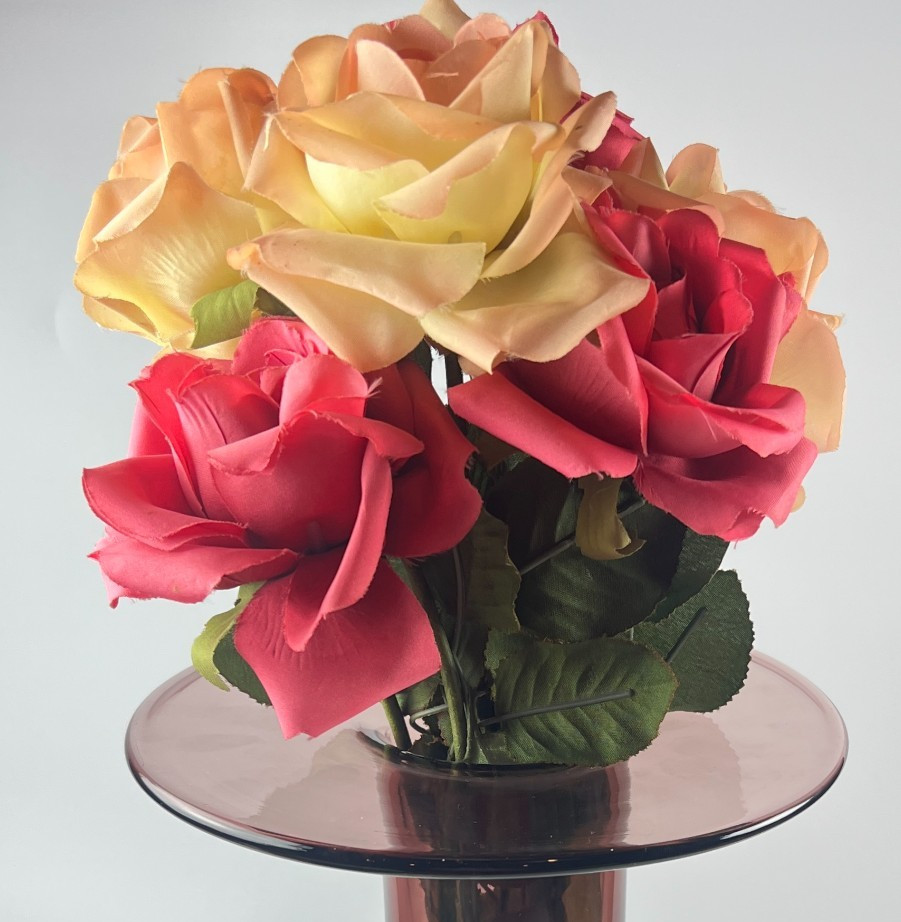 6 True VINTAGE long stem silk roses pink cream ombre faux artificial 15″