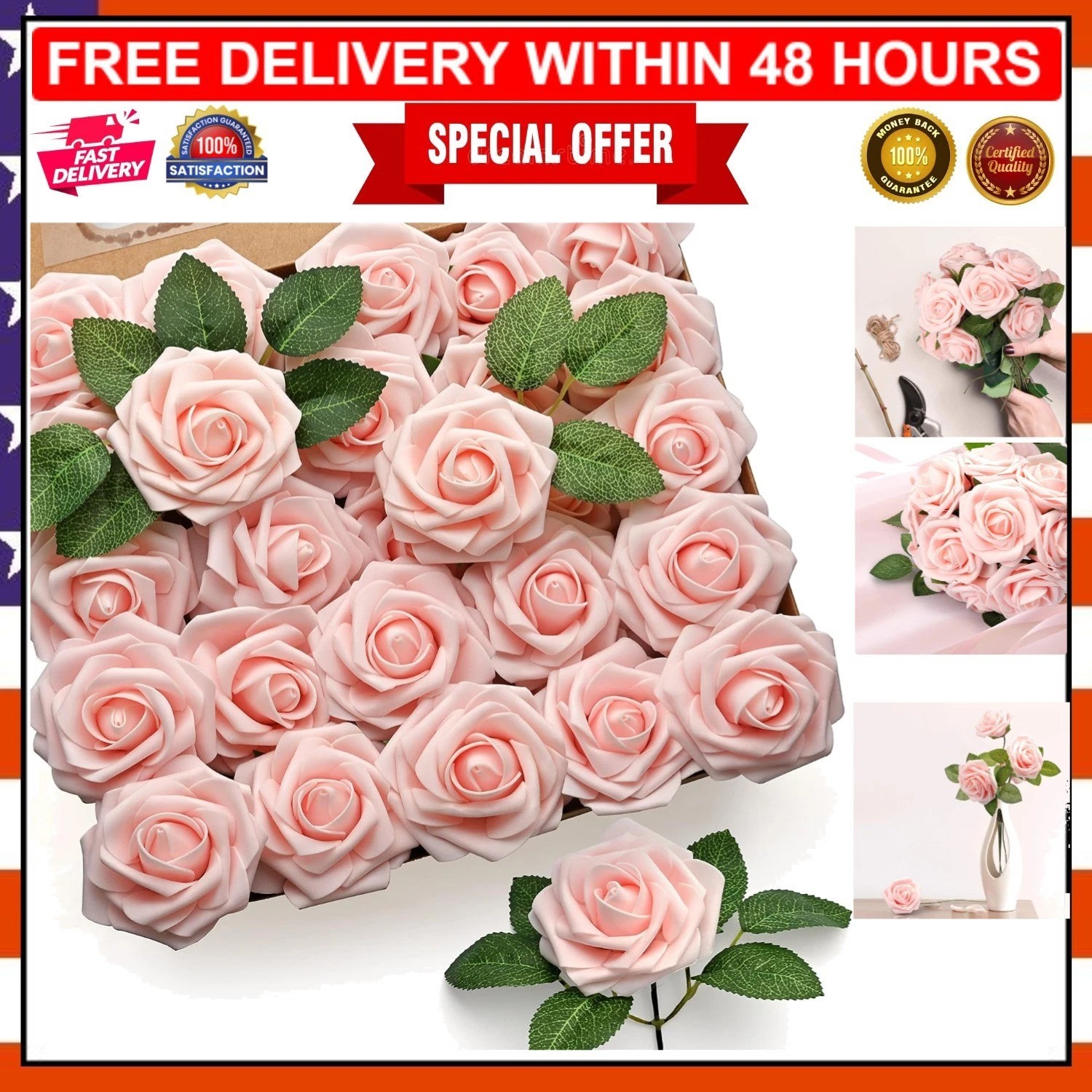 50 Blush Pink Foam Artificial Roses – Perfect for DIY Wedding Decor & Crafts