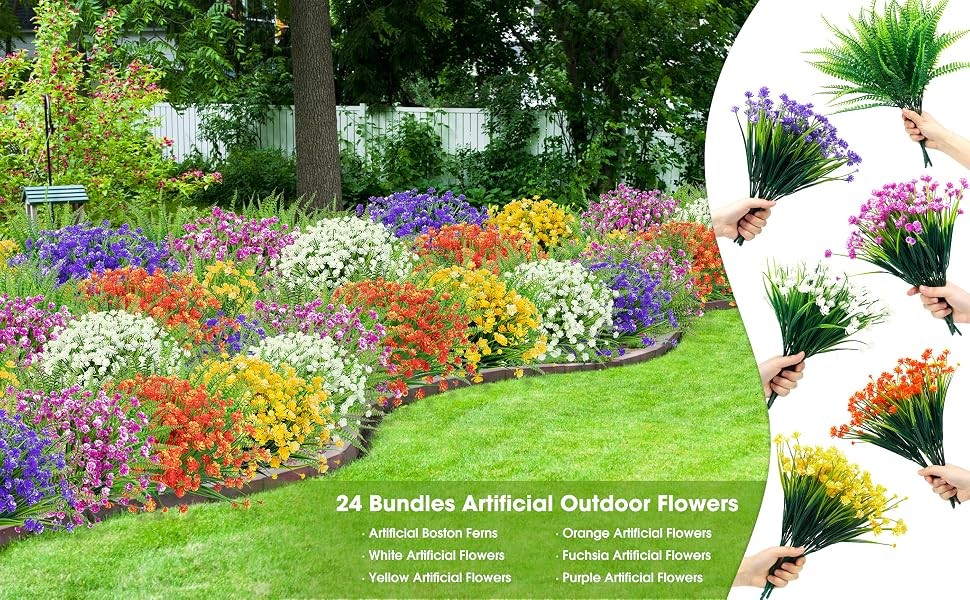 12 Bundles Artificial Flowers for Outdoors Decor, Mixed Color | Fake plastic