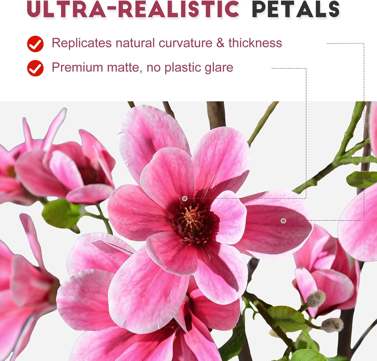 Realistic Tall Magnolia Flower Tree for Home, Office & Patio Decor