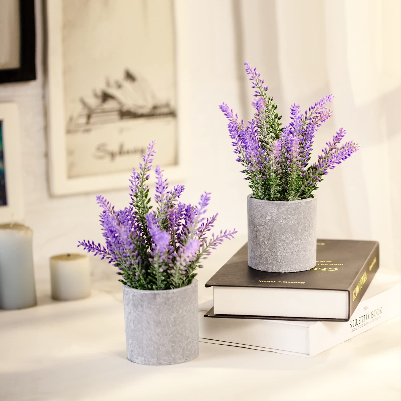 CADNLY Artificial Lavender Plant in Pots Faux Lavender Flowers Decor Fake