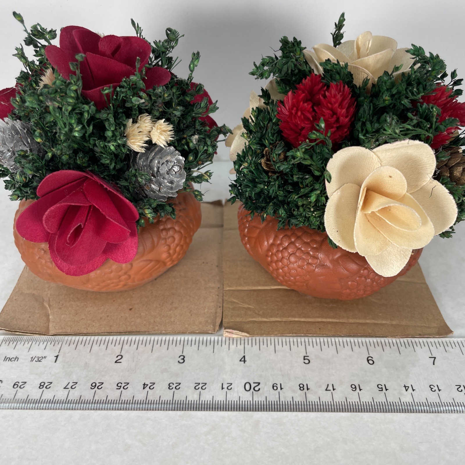 Vintage 2003 Christmas Mini Floral Arrangements Lot of 2 in Terracotta Pots New