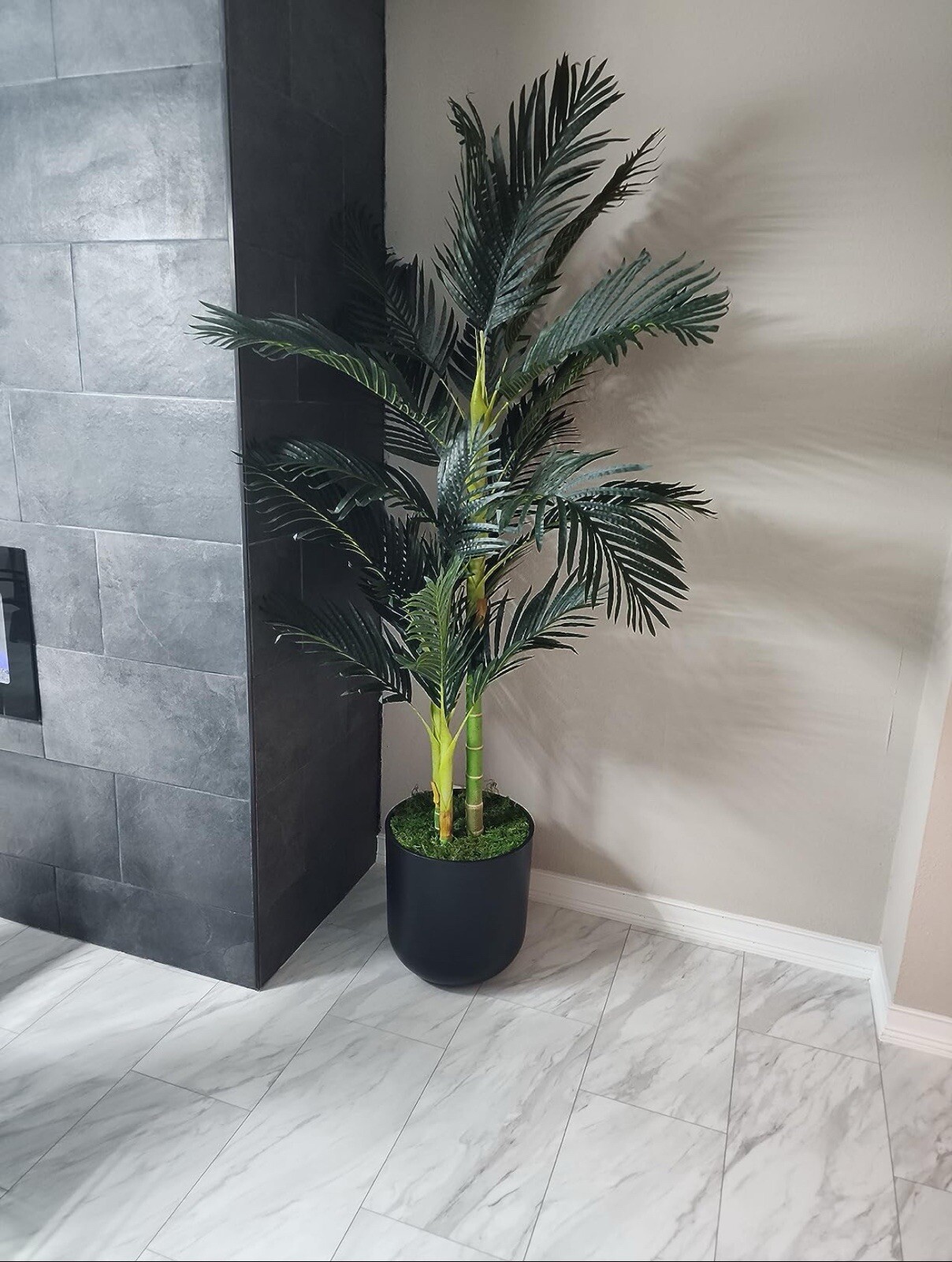 6.5′ Double Trunk Golden Cane Artificial Palm Tree Home Decor.