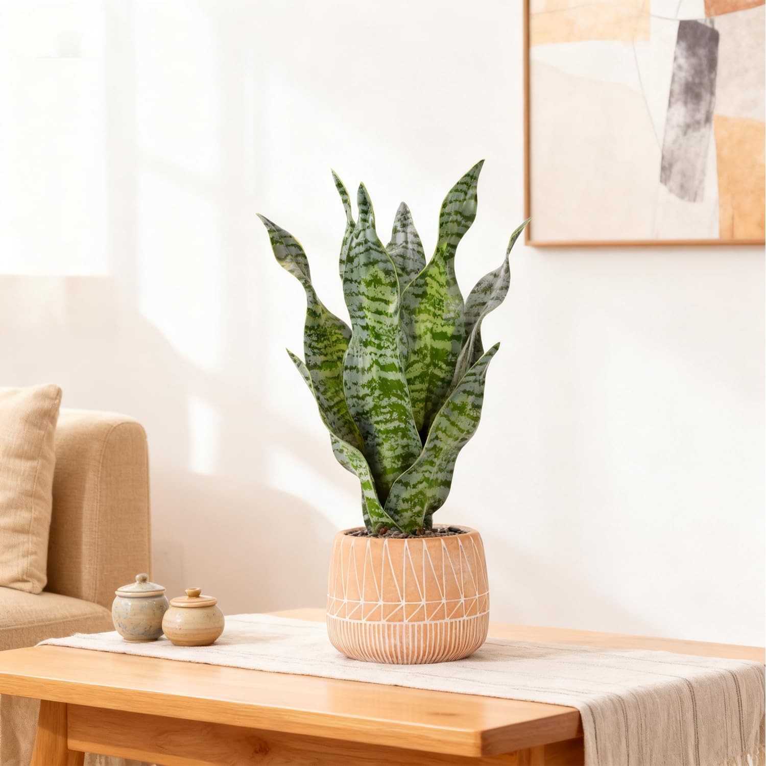 17 Inch Artificial Realistic Sansevieria Fake Snake Plant In Concrete Pot