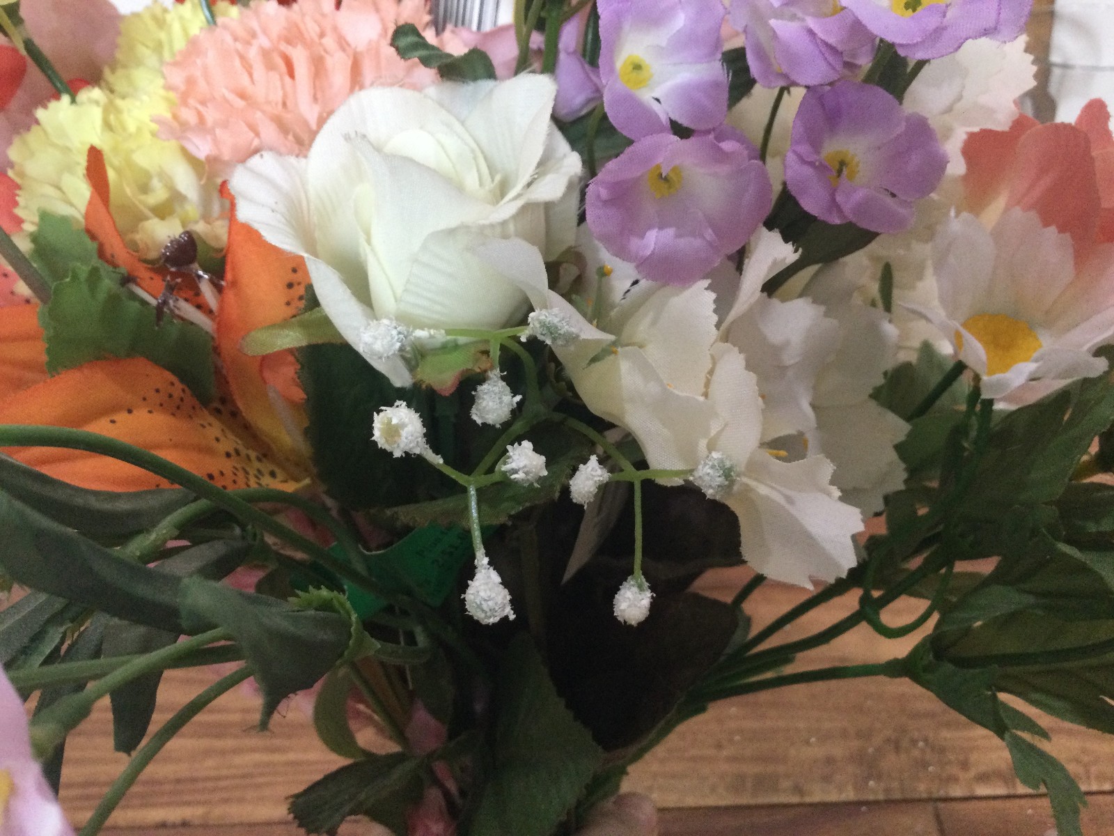 vintage floral arrangement faux flowers silk in a pedestal glass lilies pink