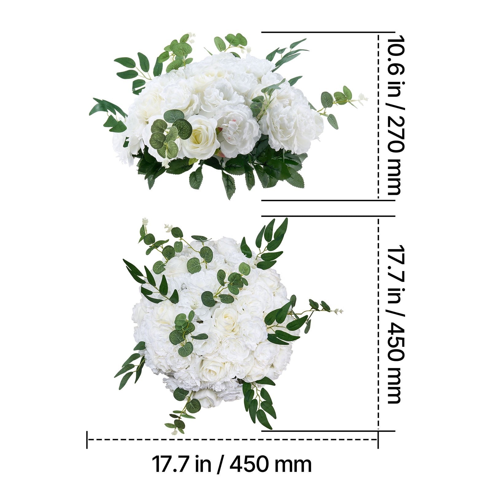Set of 10 Artificial Flower Balls 17.7 Inch White Rose Arrangements Faux Floral