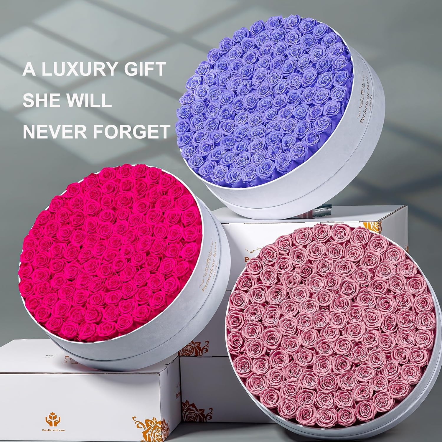 100 Dusty Rose Preserved Roses in Velvet Box – Perfect Gift for Her