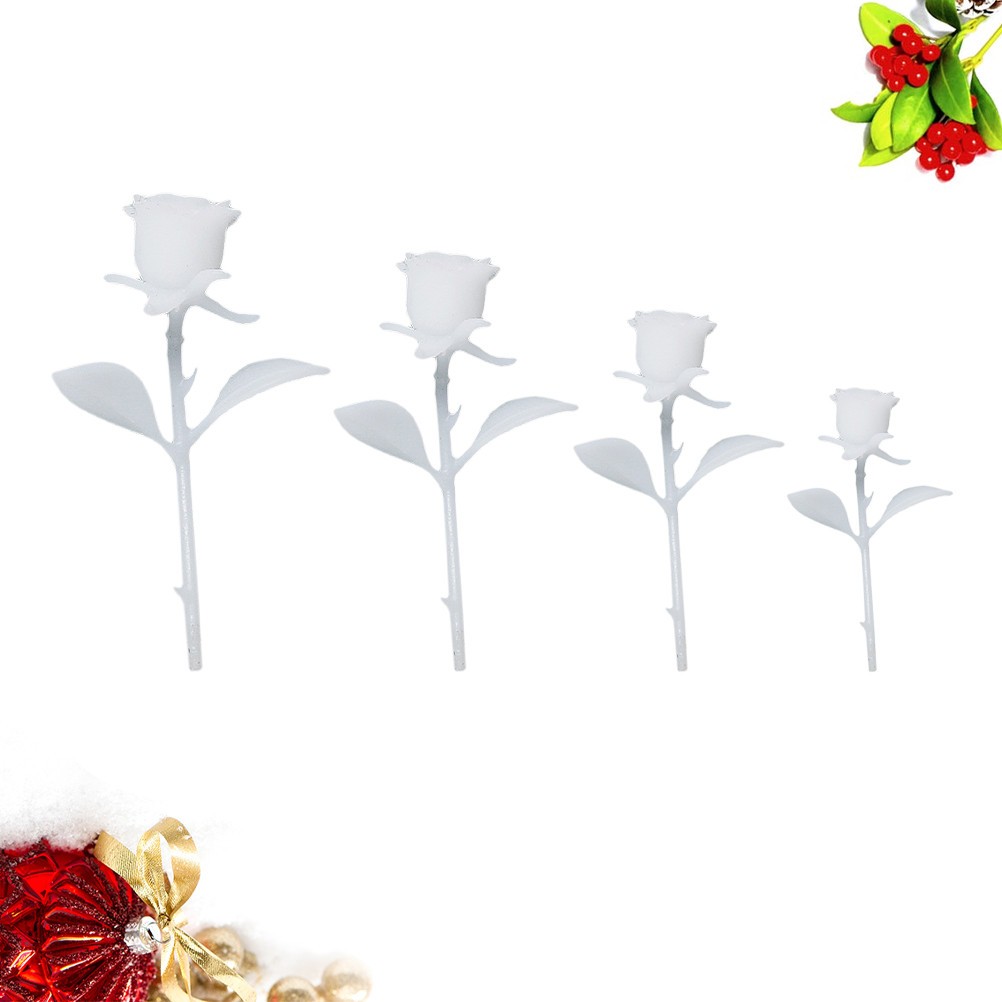 4PCS DIY Handmade 3D Rose Ornament Mini Rose Model Crystal Glue (White)