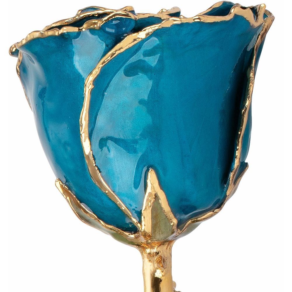 24k Gold Dipped Blue Zircon Lacquer Real Rose Valentine’s Day Holiday Gift