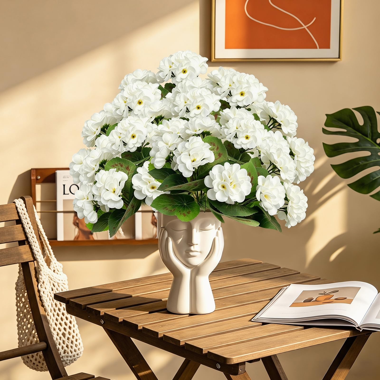 6 Bundles Artificial Geranium White Fake Flowers Simulation Plant Man Made Ge…