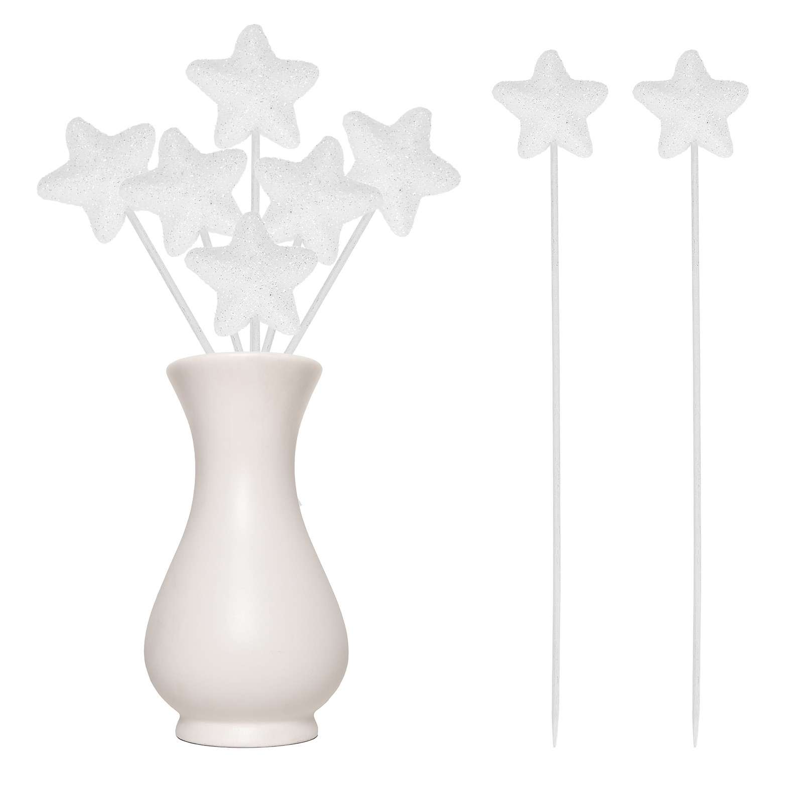 6 Pcs 4th of July Glitter Star Picks 8″ Puffy Sparkly Sticks (White)