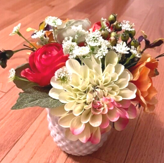 Artificial Floral in a ceramic planter, orange, yellow, green, new