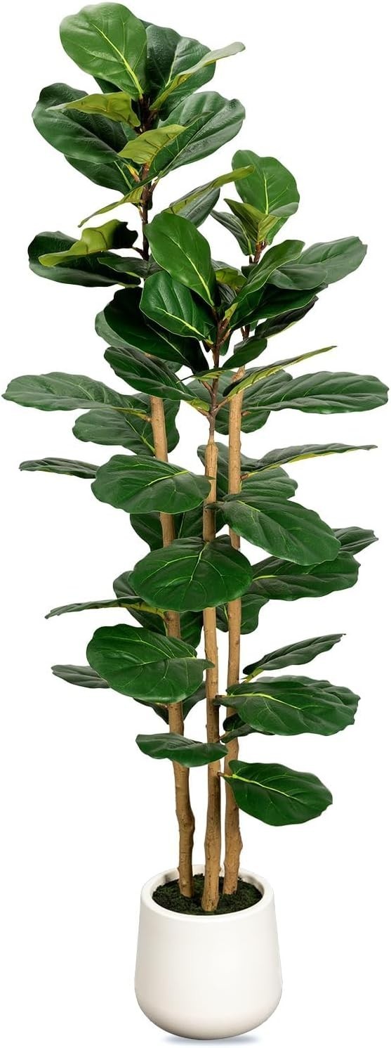Artificial Fiddle Leaf Fig Tree Indoor Faux Plant with White Planter 5ft