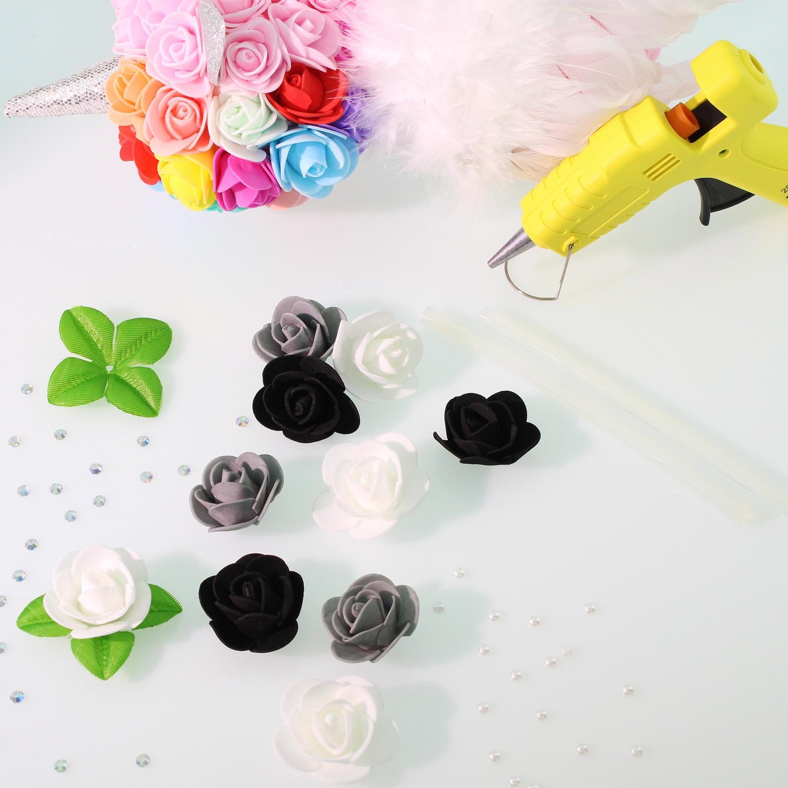 500 Pcs 1.4 Inch Mini Artificial Flowers Head Bulk 5 in 1 Set Faux Foam Fake …