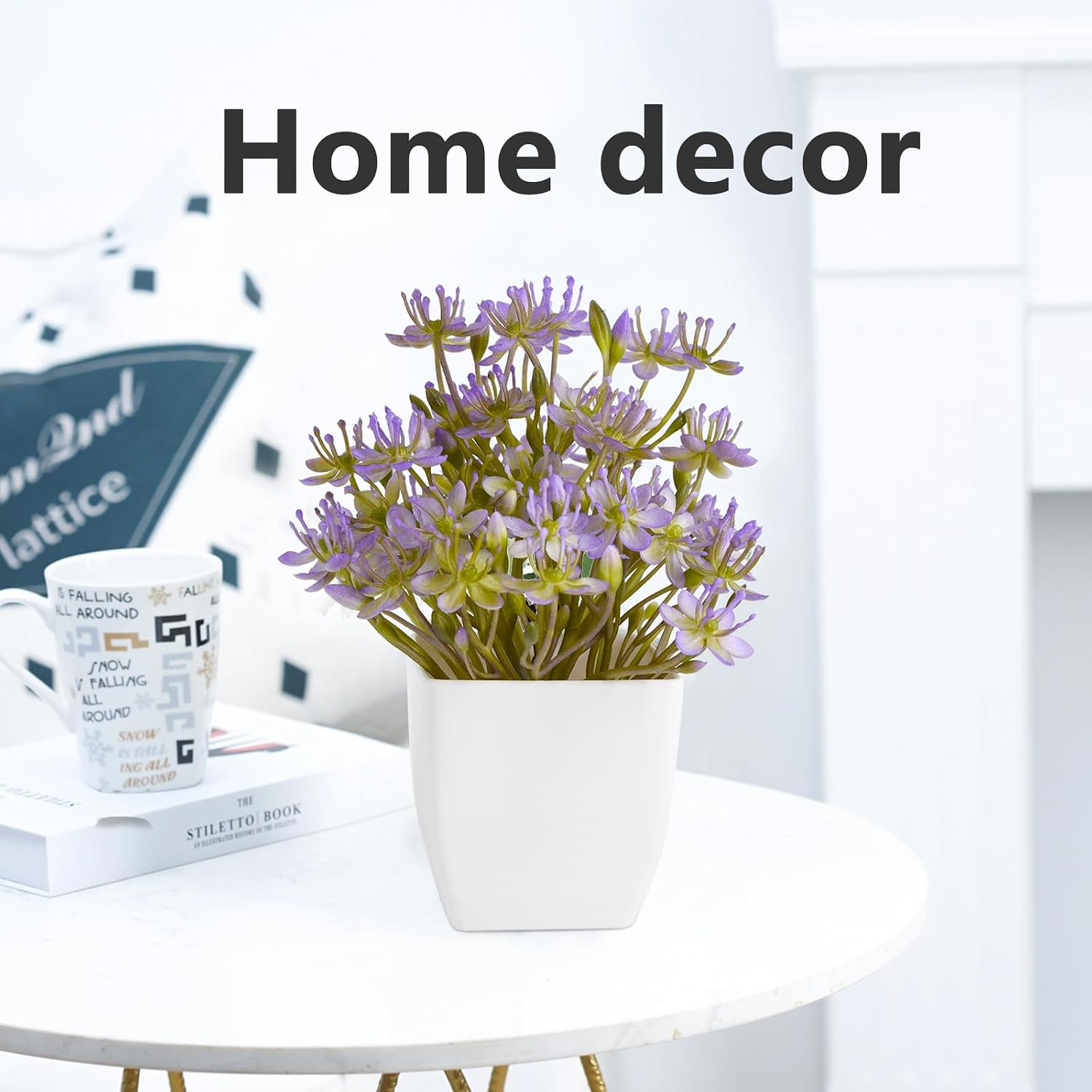Artificial Mini Plants with Flowers, 4 Pack Fake Potted Plants, Indoor Home