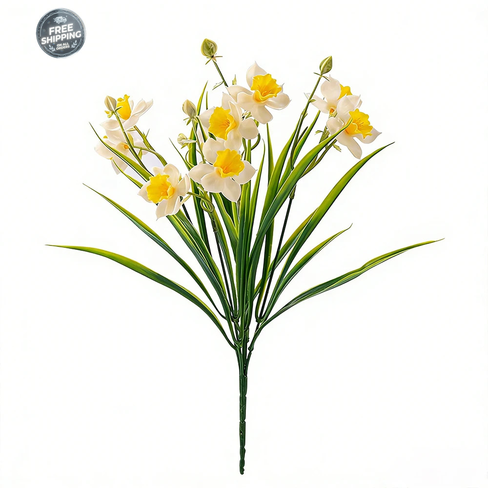 2 Bundles 30 Heads Artificial Daffodils Spring Flowers Soft Plastic Fake Flower