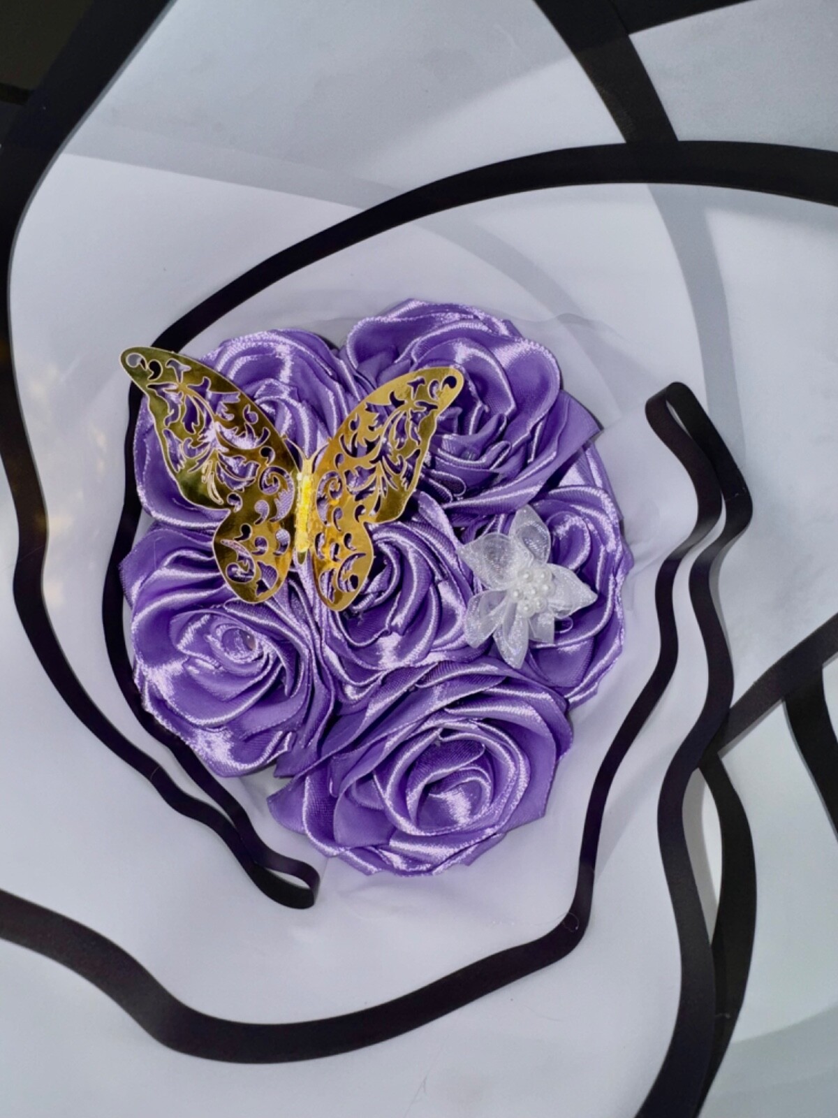 Ribbon rose bouquet, bouquet, flowers, roses, multiple sizes, multiple colors