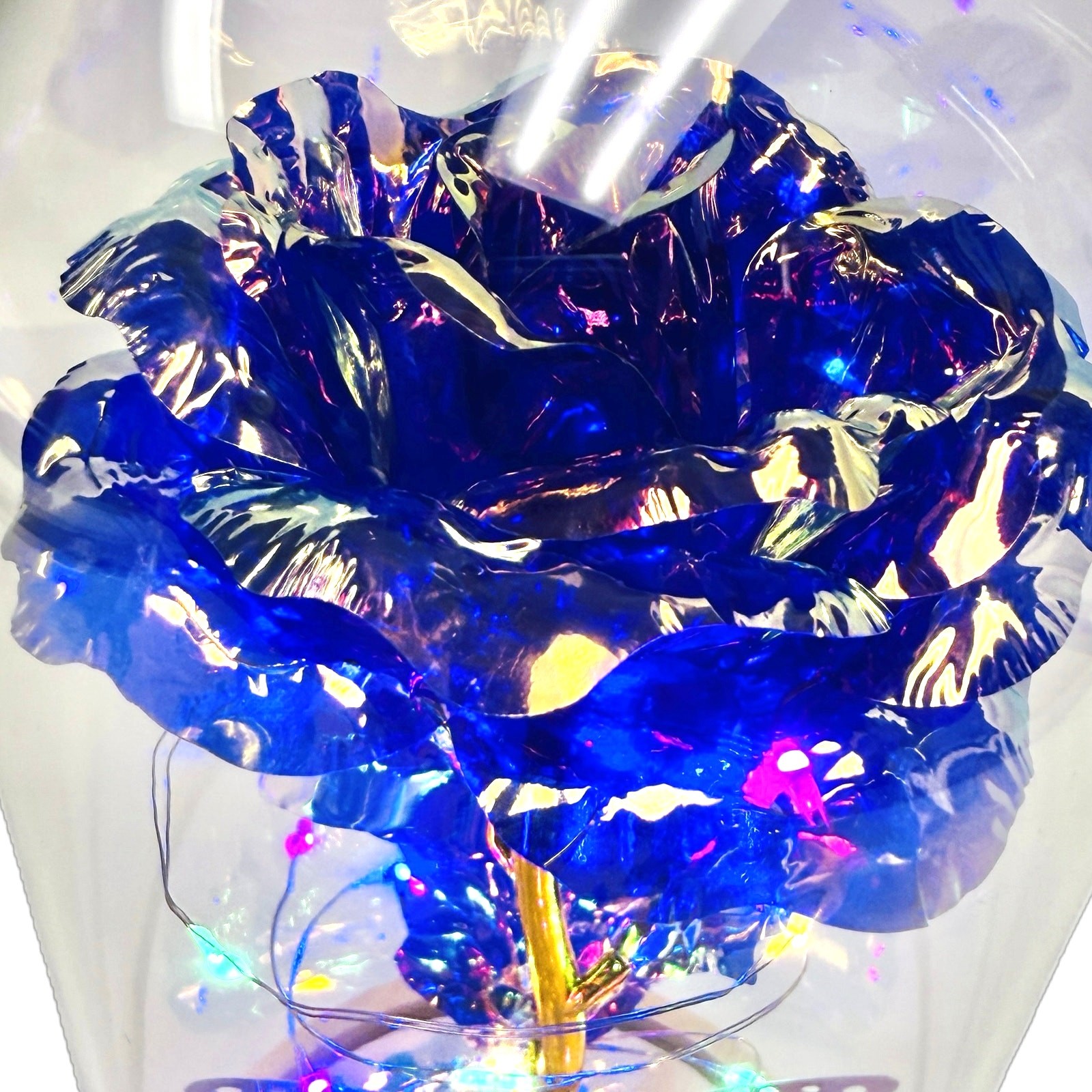 Qunpon LED Blue Rose Gold Foil Glass Dome Light Up Flower Just For You Gift NEW