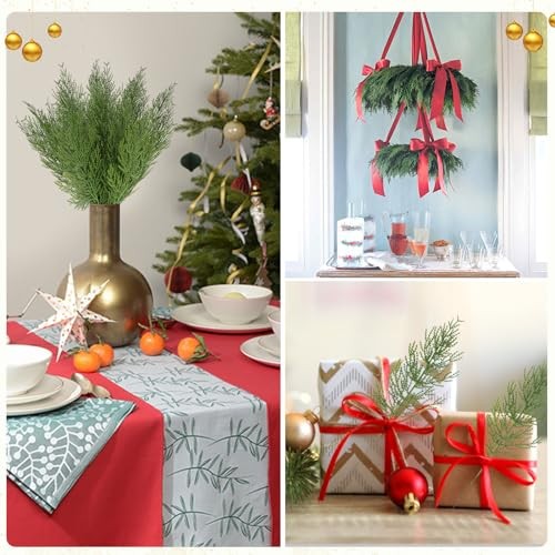 Artificial Pine Branches,Pcs Christmas Faux Cedar Stems, Artificial 40 Green