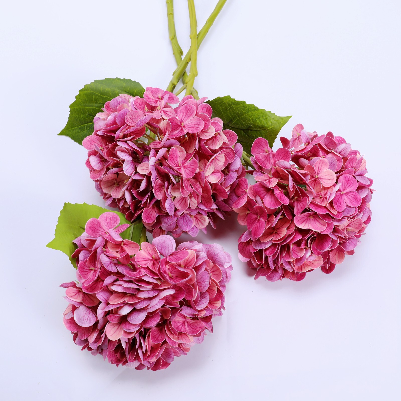 3Pcs Artificial Hydrangea Moisturized Long Stem Fully Blooming Flowers Home Deco
