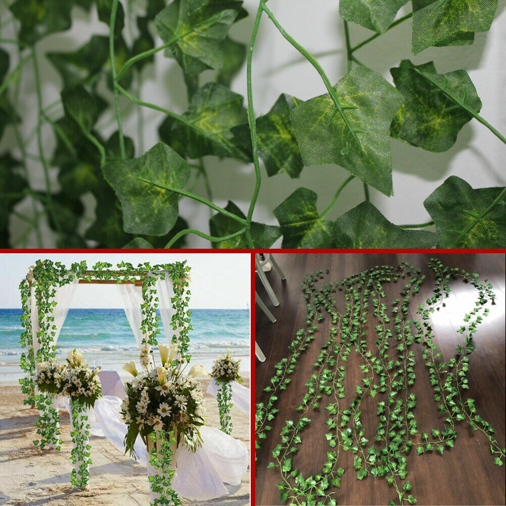 Artificial Hanging Plants Fake Flowers Leaves Long Green Silk Ivy Vine Garland