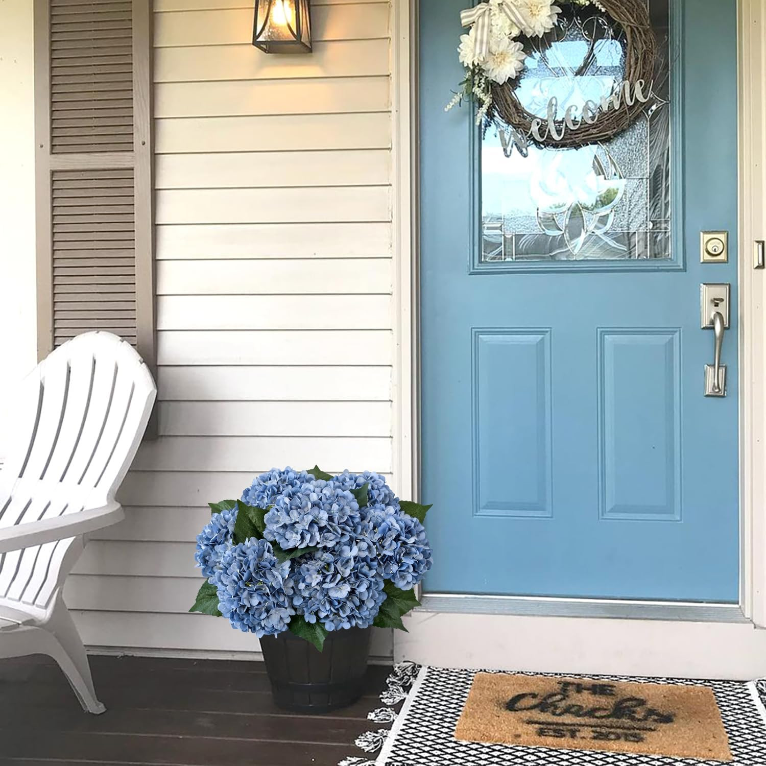 Retro Blue Silk Artificial Hydrangeas Flowers, 4PCS 21″ Vintage Large Lifelike F