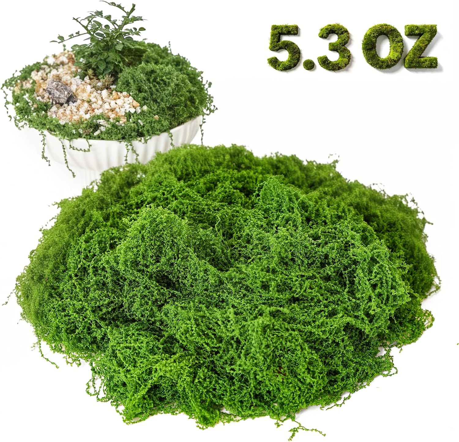 Fake Green Moss for Potted Plants Indoor, 5.3Oz Artificial Moss for DIY Crafts,