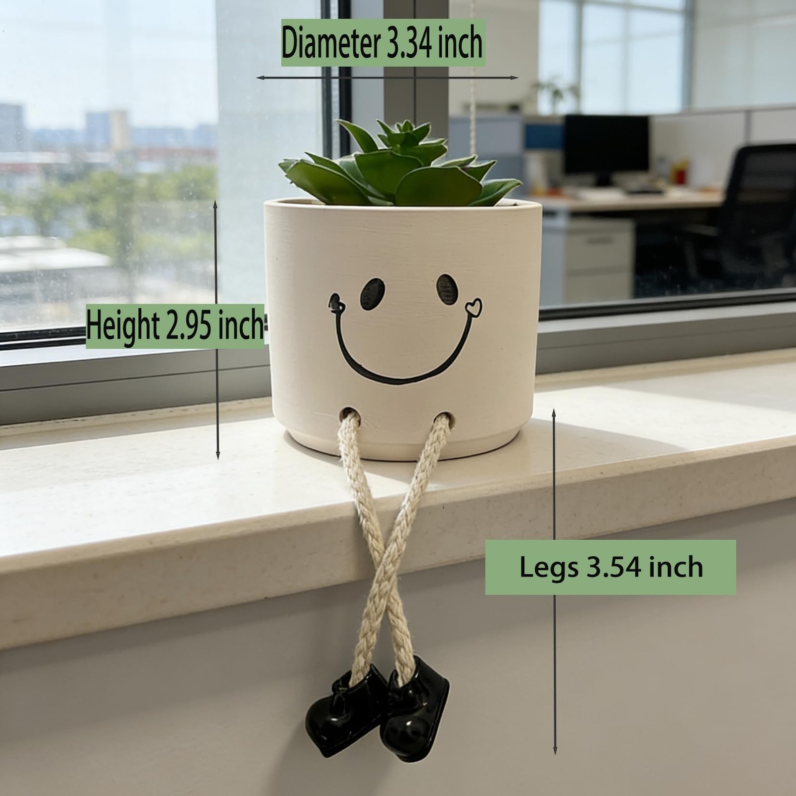 Small Fake Plants Office Decor, Cute Smiling Ceramics Planter with Artificial…