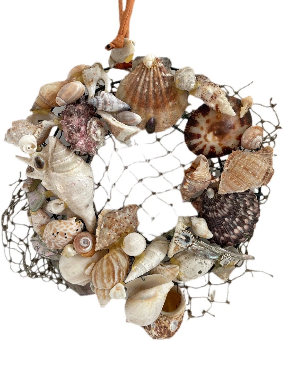 Vintage Sea Shell Wreath Coastal Home Decor Hand Crafted Real Shells Abalone 8”
