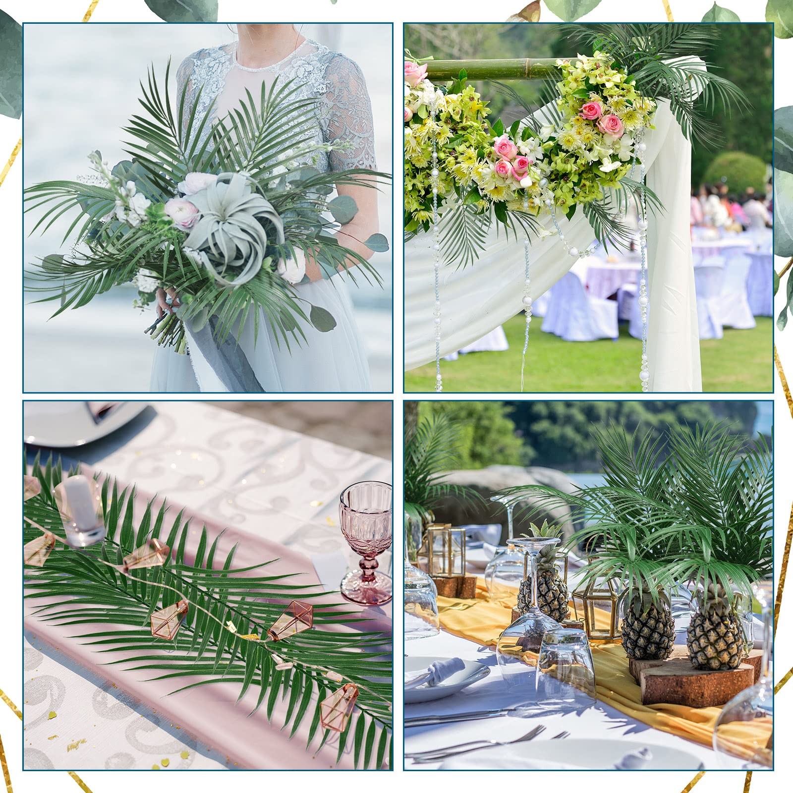 100 Pcs 25 Inch Artificial Palm Leaves Decor Large Tropical Faux Plants Plast…