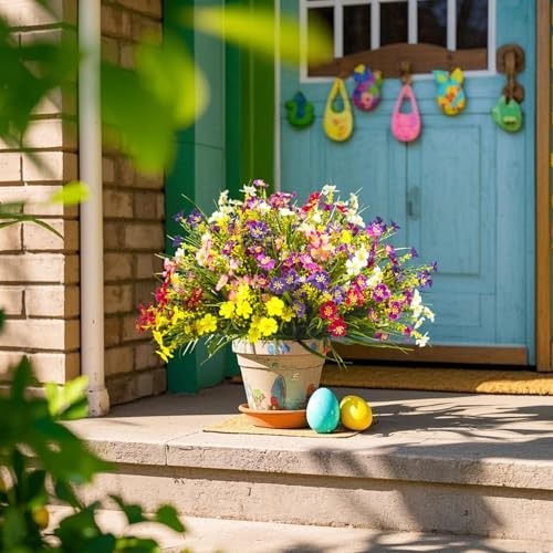 24 Bundles Artificial Faux Flowers – UV Resistant Colorful Daisy for Outdoor Dec