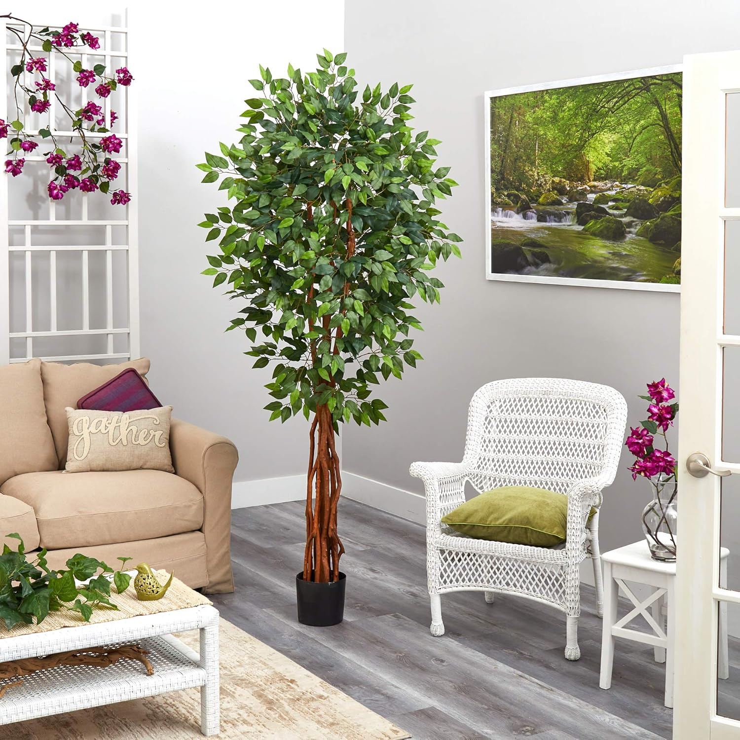 6.5Ft Super Deluxe Ficus Artificial Tree with Natural Trunk – Lifelike Decor