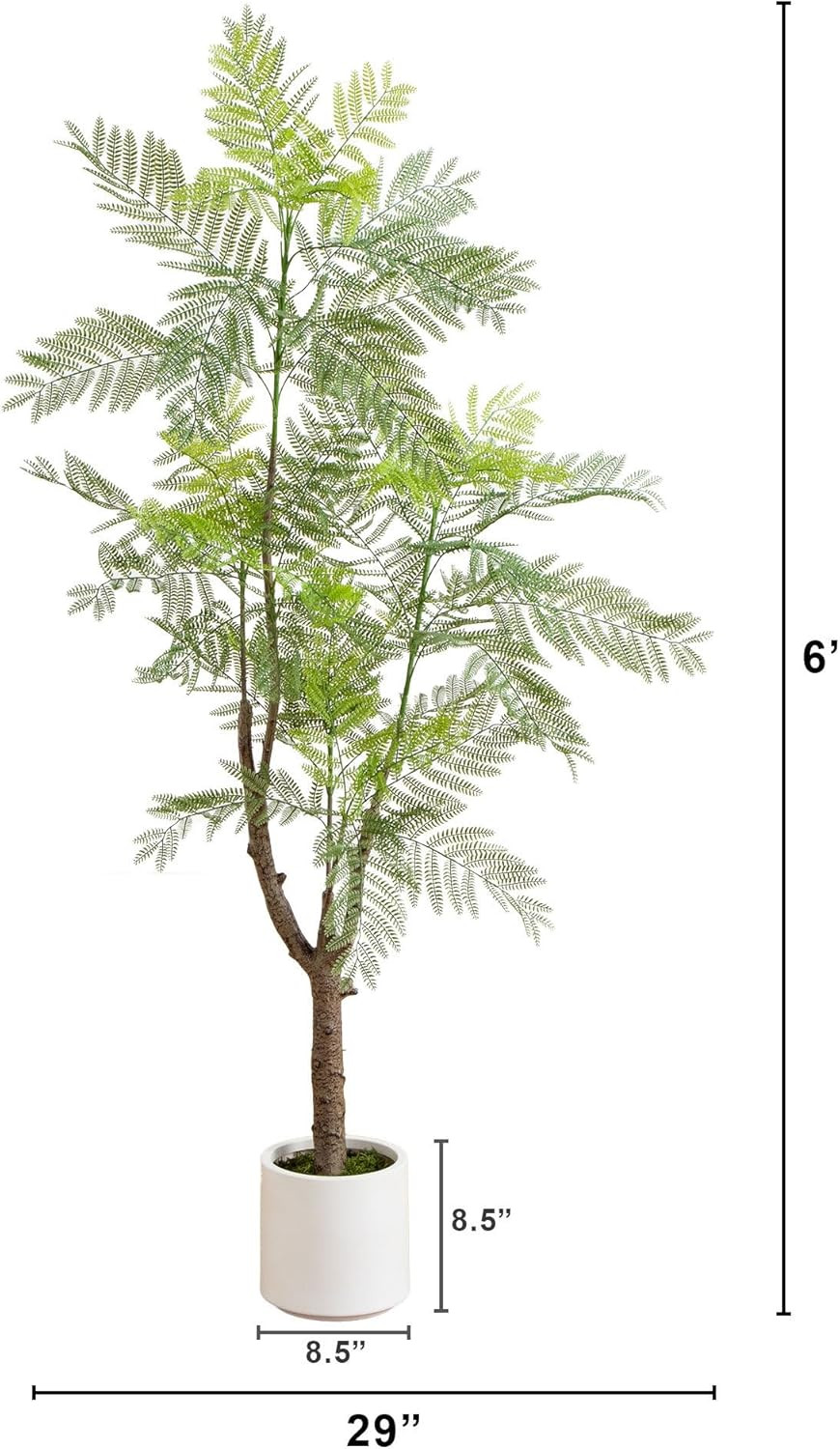 6Ft Jacaranda Artificial Tree in White Decorative Planter – Bendable Branches