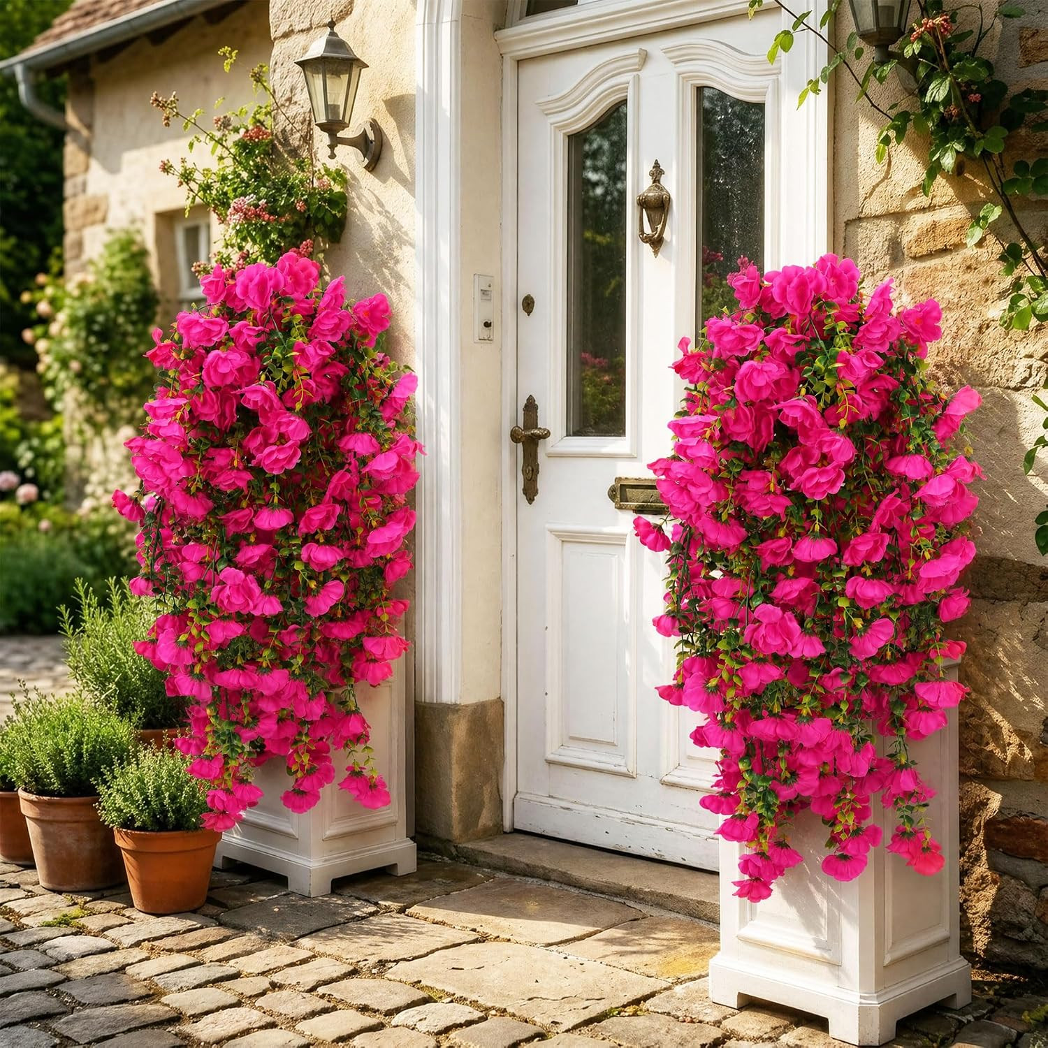 6 PCS UV Resistant Artificial Geraniums – Faux Silk Hanging Flowers for Outdoors