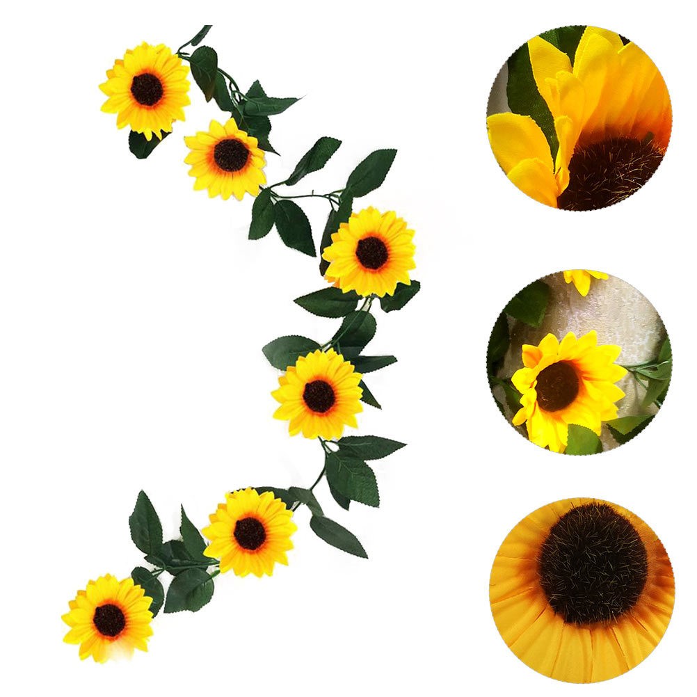 1Pcs Decorative Sunflower Rattan Garland Green Leaf Silk Wedding Party Decor