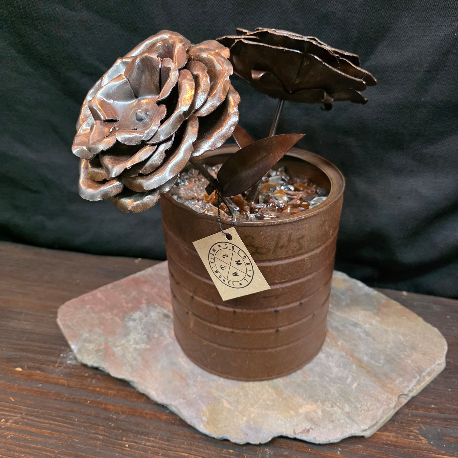 Rustic Steel Roses Metal Flower Arrangement | Reclaimed Coffee Can Floral Art