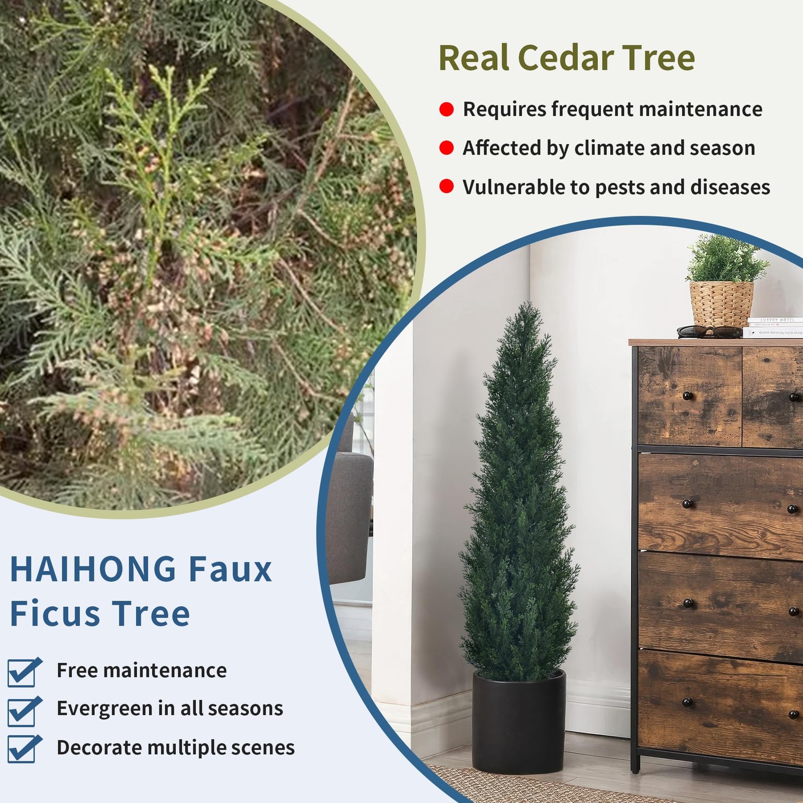 3ft Artificial Cedar Topiary Trees – Fake Boxwood Topiary Cypress Trees Potte…