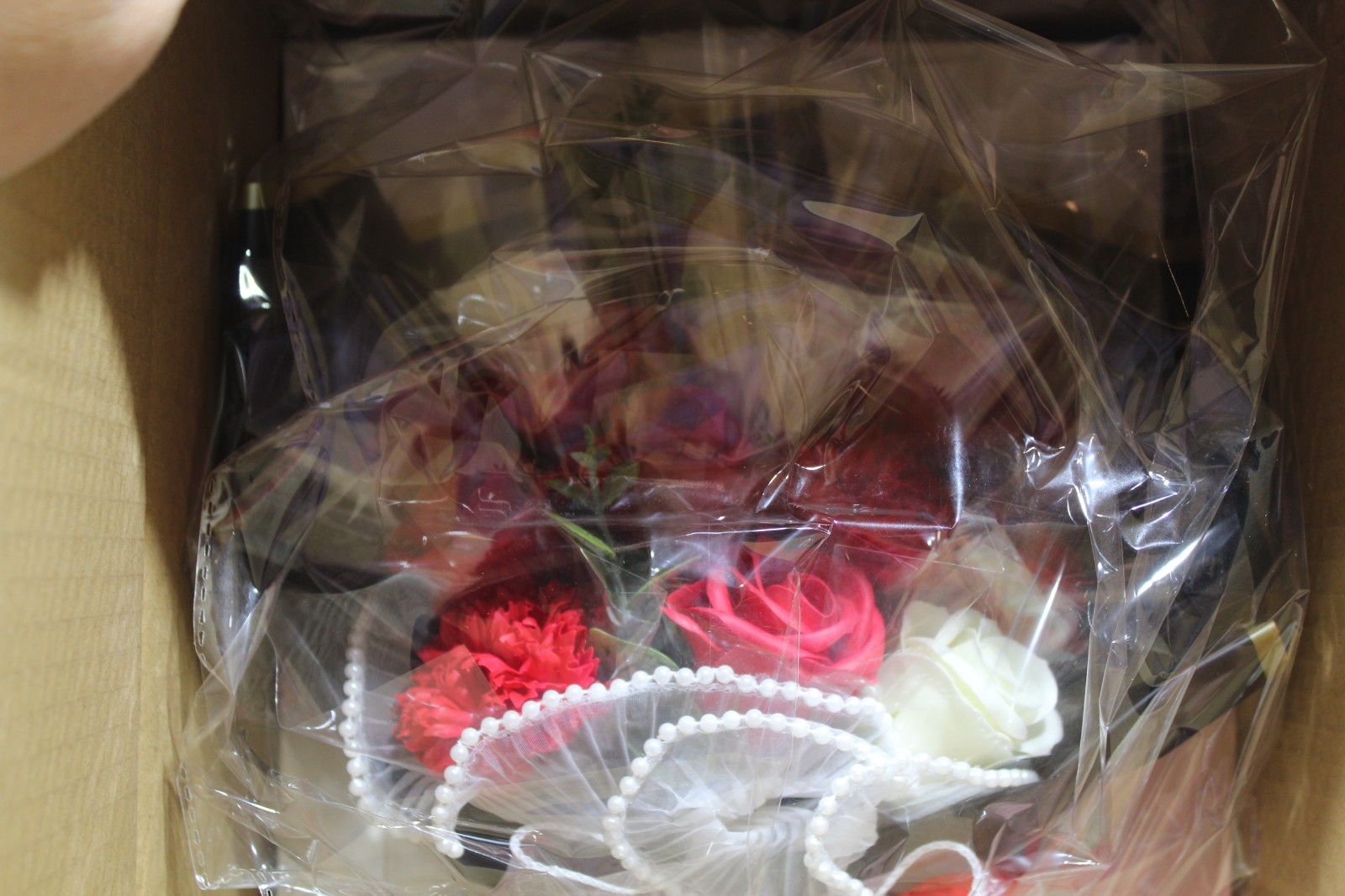 Artificial Flower Bouquet, Red White Roses, Gift Box