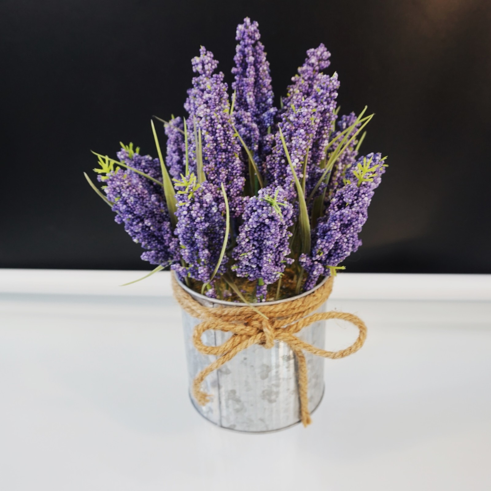 Artificial Lavender Flowers in Metal Tin Arrangment Farmhouse Decor 11 Inch