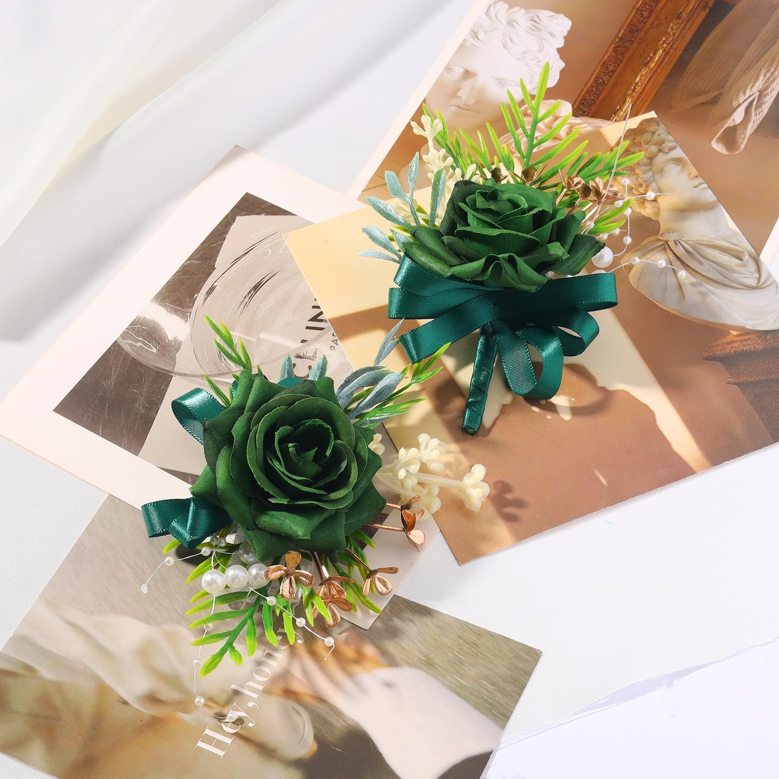 Green Rose Flower Wrist Corsage Boutonniere Wedding Party Prom Decorations