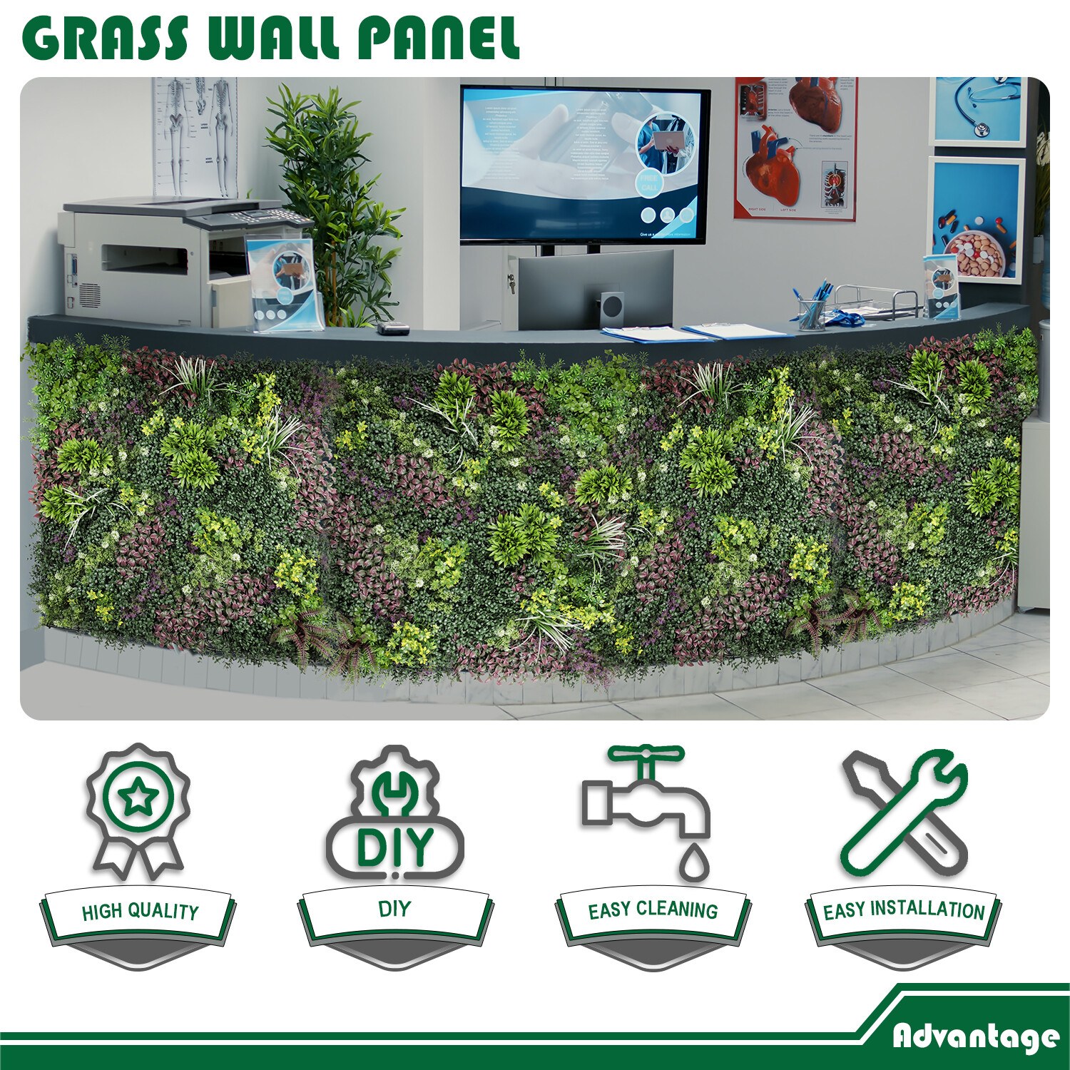 40″ Artificial Grass Mats 3D Mixed Plant Wall Ledge Decor For Home Festival #11