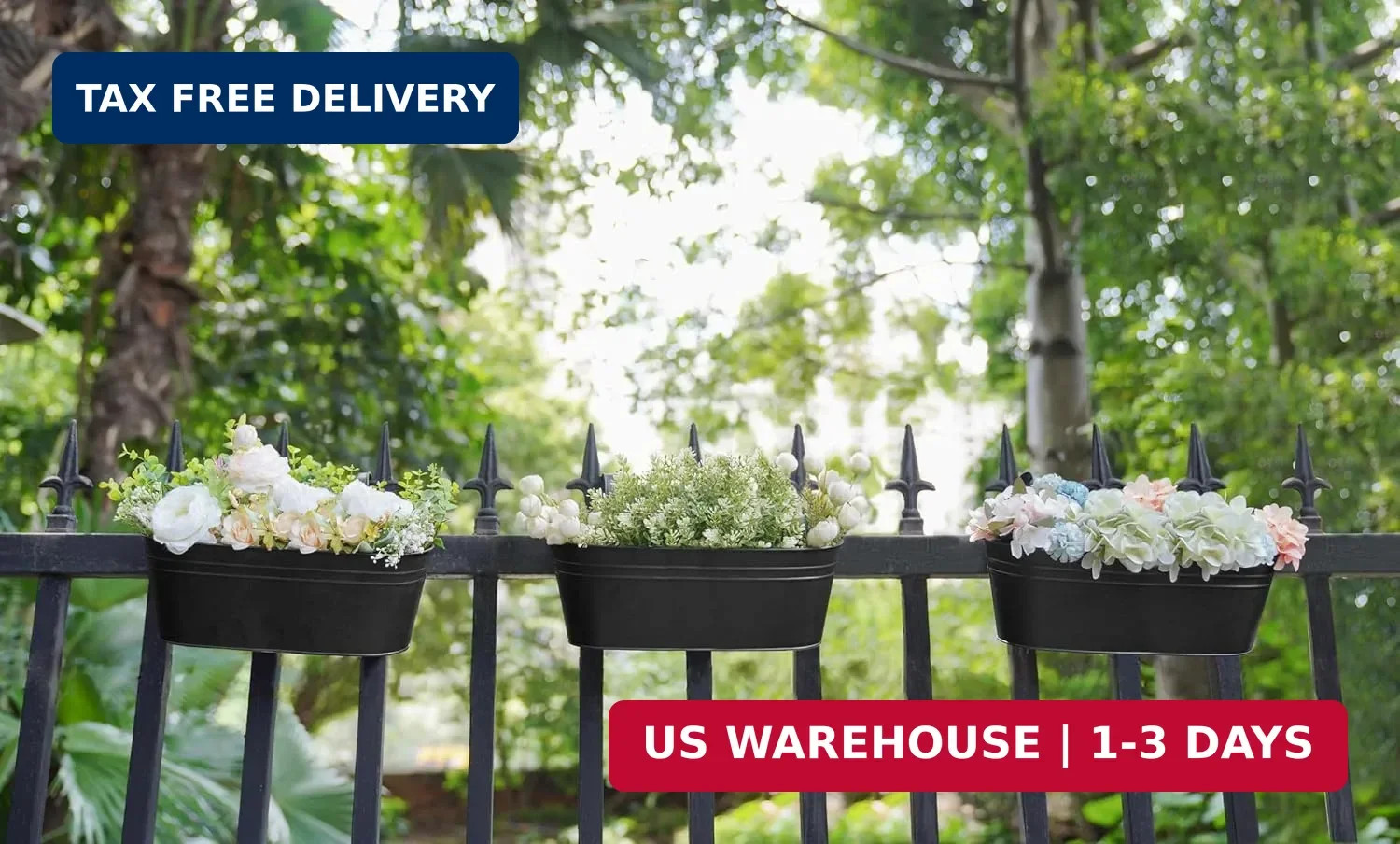 Dahey 3 Pcs Metal Hanging Flower Pots for Railing Fence Outdoor Planter 15.7 Inc