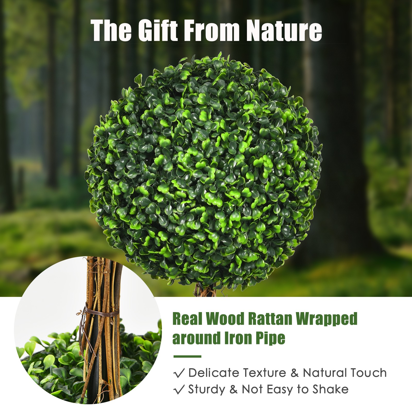 Costway 30” Artificial Topiary Triple Ball Tree Indoor Outdoor Decoration Green