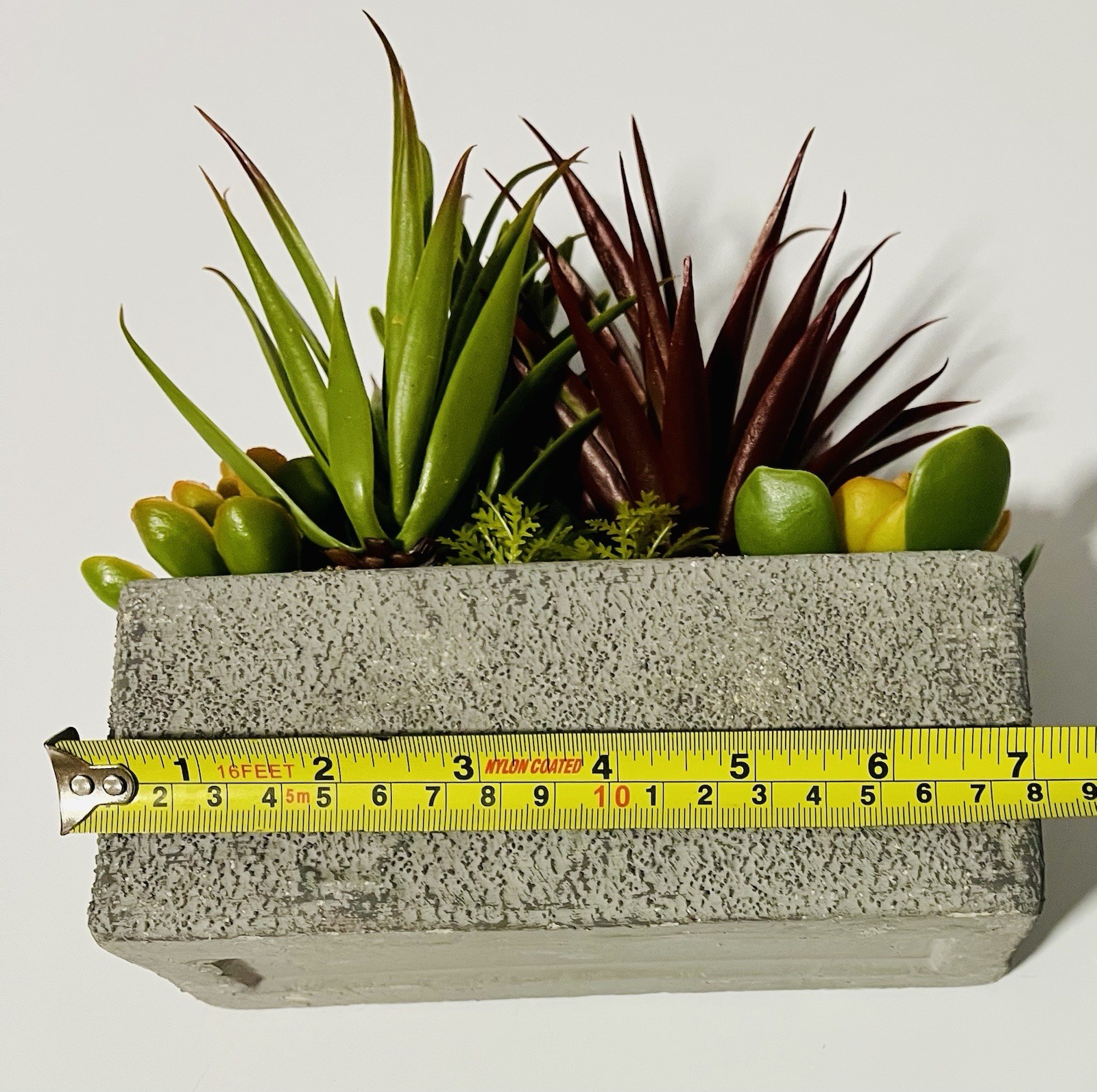 Set Of 2 Faux / Artificial Succulent Garden With Concrete Planter 3”x 7”x3”