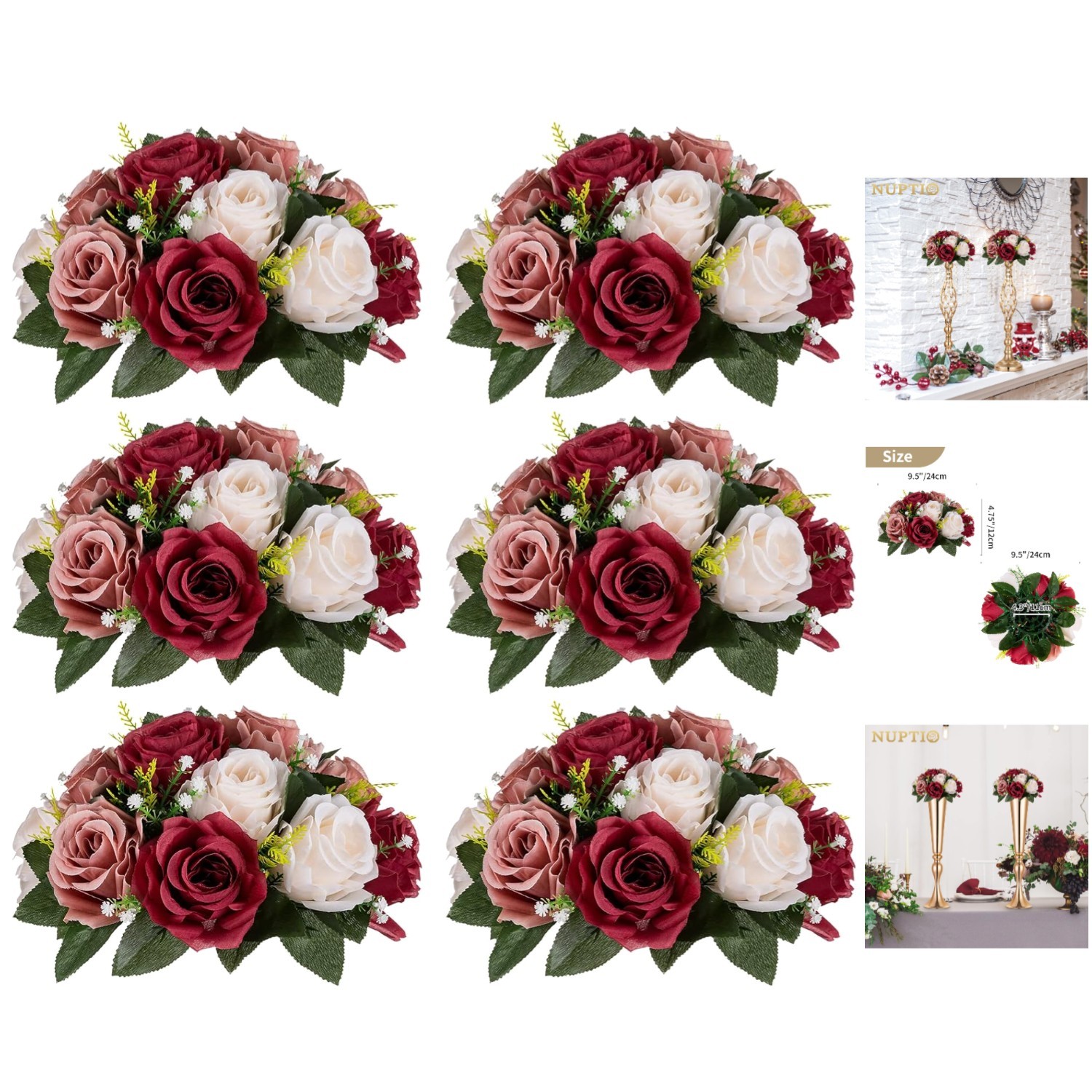 Dust Resistant Table Centerpieces – 6 Elegant Rose Balls for Any Occasion