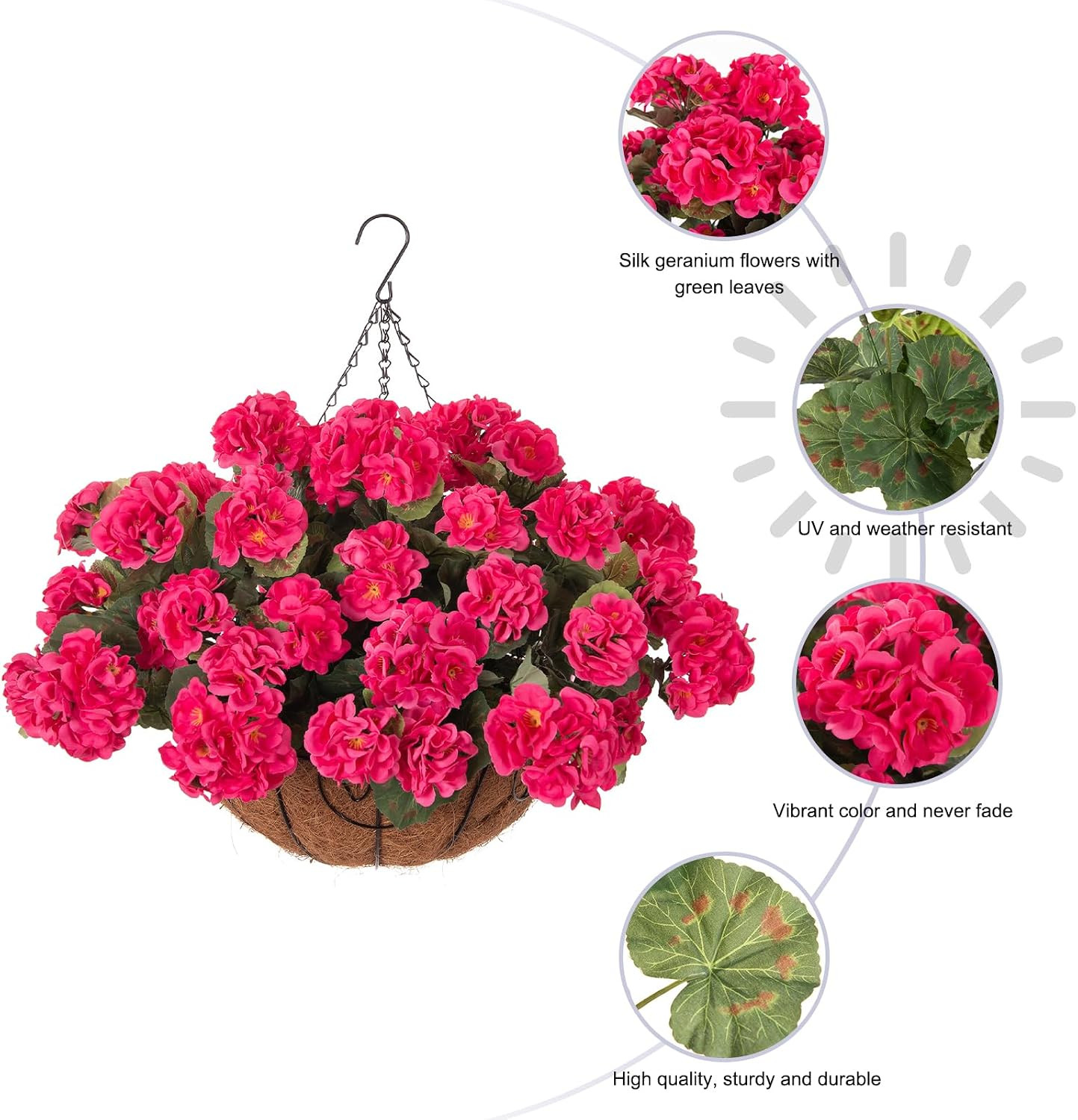 UV Resistant Artificial Geraniums Hanging Basket for Outdoor Decoration