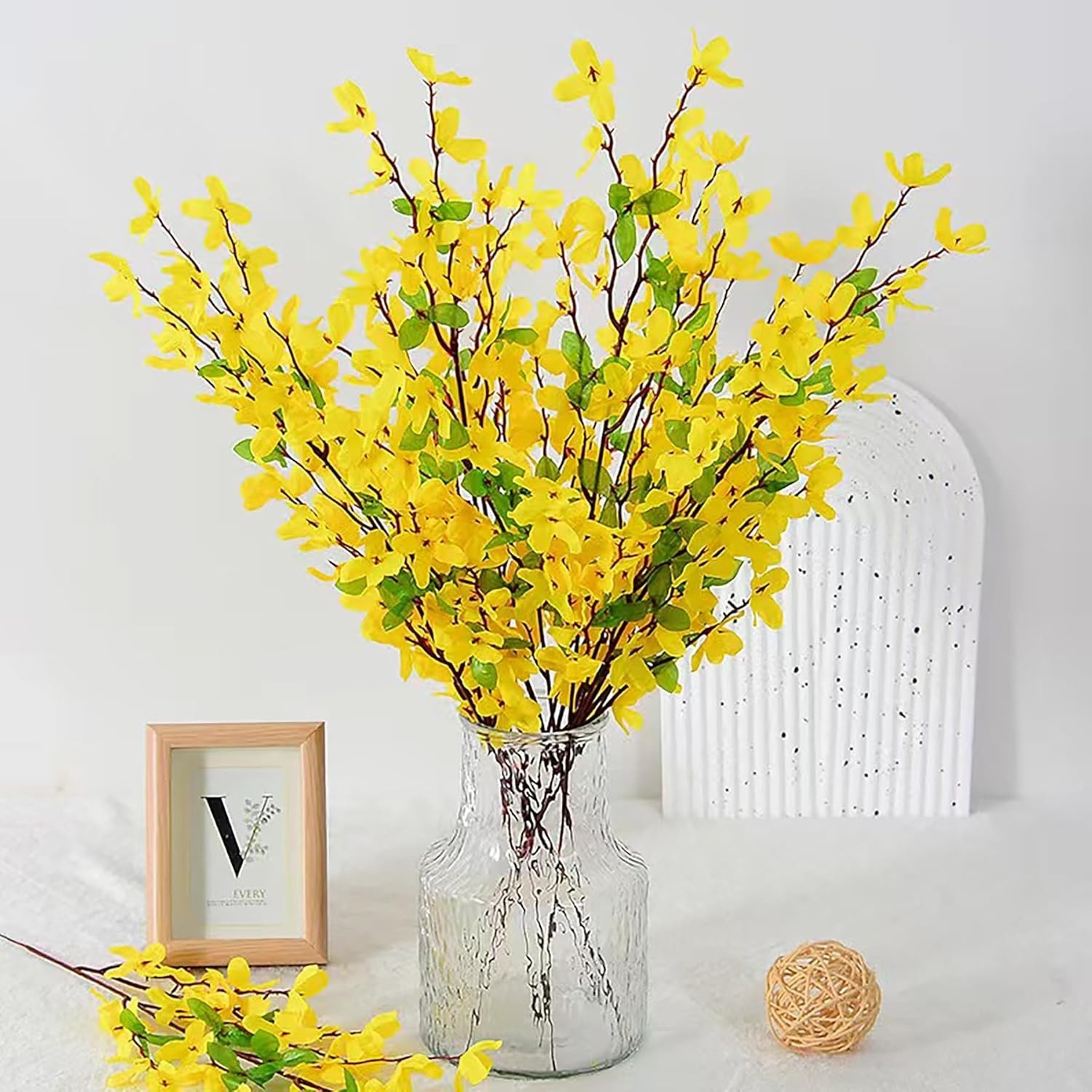 6Pcs Artificial Forsythia Flower Branches Spring Summer Yellow Silk Fake Wint…